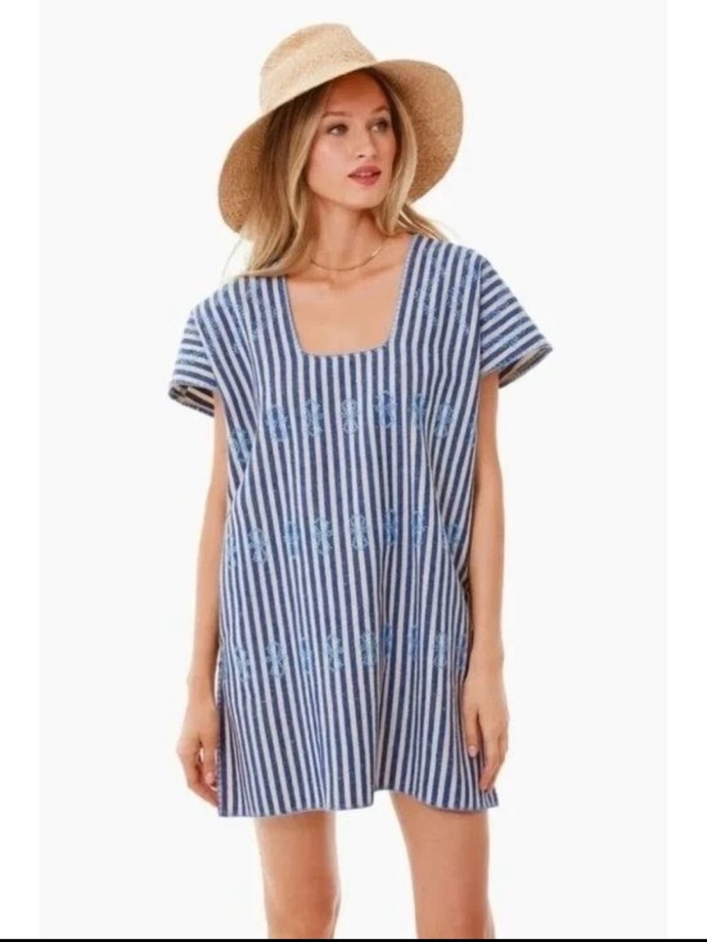 Tuckernuck Sullivan Embroidered Blue Stripe Women’s Canvas Caftan - S